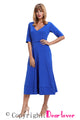 Sexy Blue Half Sleeve V Neck High Waist Flared Dress