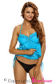Sexy Blue Halter Bikini Top One Piece Adjustable Swim Dress