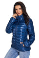 Sexy Blue High Neck Quilted Cotton Jacket