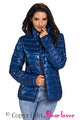 Sexy Blue High Neck Quilted Cotton Jacket