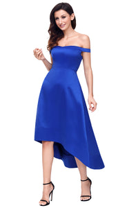 Sexy Blue High-shine High-low Party Evening Dress