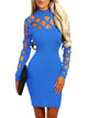 Sexy Blue Hollow-out Long Sleeve Mock Neck Bodycon Dress
