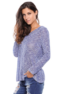 Sexy Blue Hooded V-Neck Long Sleeve Loose Knitted Top
