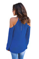 Sexy Blue Knot Neckline Cold Shoulder Long Sleeve Top