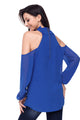 Sexy Blue Knot Neckline Cold Shoulder Long Sleeve Top