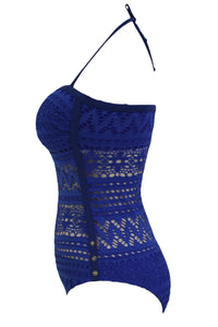 Sexy Blue Lace Halter Teddy Swimsuit