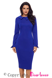 Sexy Blue Lapel Neck Bodycon Formal Office Dress Pencil Dress