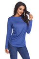 Sexy Blue Long Sleeve Draped Round Neck T Shirt