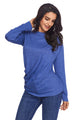 Sexy Blue Long Sleeve Draped Round Neck T Shirt