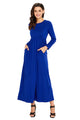Sexy Blue Long Sleeve High Waist Maxi Jersey Dress