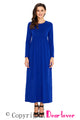 Sexy Blue Long Sleeve High Waist Maxi Jersey Dress