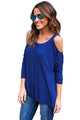Sexy Blue Long Sleeve Relaxed Fit Cold Shoulder Top