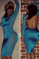 Sexy Blue Mesh Stitching Curvaceous Midi Dress