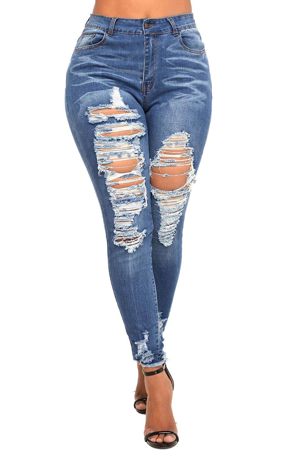 Blue Medium Wash Denim High-Waist Skinny Jeans