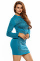 Sexy Blue Mini Jeweled Quilted Long Sleeves Dress