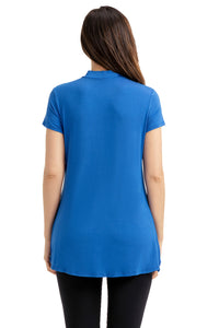 Sexy Blue Mock Neck Cut out Short Sleeve Top