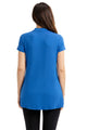 Sexy Blue Mock Neck Cut out Short Sleeve Top