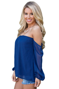 Sexy Blue Off The Shoulder Blouse