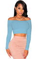 Sexy Blue Off-The-Shoulder Knit Crop Top