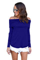 Sexy Blue Off The Shoulder Long Sleeve Top