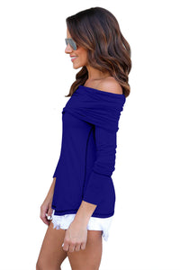Sexy Blue Off The Shoulder Long Sleeve Top