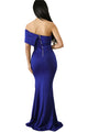 Sexy Blue Off The Shoulder One Sleeve Slit Maxi Party Prom Dress