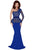 Sexy Blue One Shoulder Gold Floral Lace Peplum Top Long Skirt Formal Dress