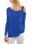 Sexy Blue One Shoulder Long Sleeve Top with Slit