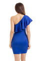 Sexy Blue One Shoulder Party Cocktail Mini Dress