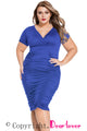 Sexy Blue Pleated Curvaceous Midi Dress