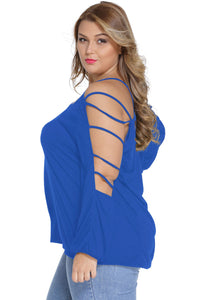 Sexy Blue Plus Cut out Swing Arm Top