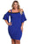 Sexy Blue Plus Size Cold Shoulder Bell Sleeve Bodycon Dress