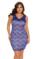 Sexy Blue Plus Size Floral Lace Bodycon Dress