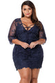 Sexy Blue Plus Size Floral Lace Embroidered Dress