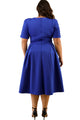 Sexy Blue Plus Size Pleat Flare Dress