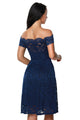 Sexy Blue Plus Size Scalloped Off Shoulder Flared Lace Dress