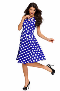Sexy Blue Polka Dot Bohemain Print Dress with Keyholes