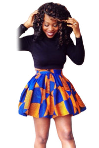 Sexy Blue Print Skater African Style Mini Skirt