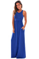 Sexy Blue Racerback Maxi Dress with Pockets