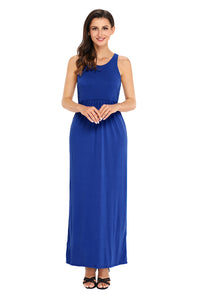 Sexy Blue Racerback Maxi Dress with Pockets