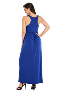 Sexy Blue Racerback Maxi Dress with Pockets