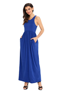 Sexy Blue Racerback Maxi Dress with Pockets