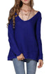 Sexy Blue Retro Loose V Neck Cozy Oversized Sweater