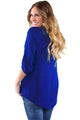 Sexy Blue Ruched Detail Pin up Sleeve Front Blouse