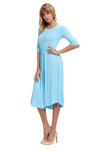 Sexy Blue Ruffle Sleeve Midi Jersey Dress
