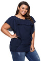 Sexy Blue Ruffled Detail Flutter Sleeves Plus Size Top
