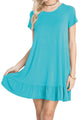 Sexy Blue Short Sleeve Draped Hemline Casual Shirt Dress