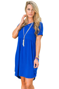 Sexy Blue Short Sleeve Pullover Babydoll Style Casual Dress