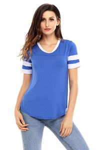Sexy Blue Short Sleeve Top with White Stripe