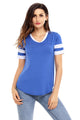 Sexy Blue Short Sleeve Top with White Stripe